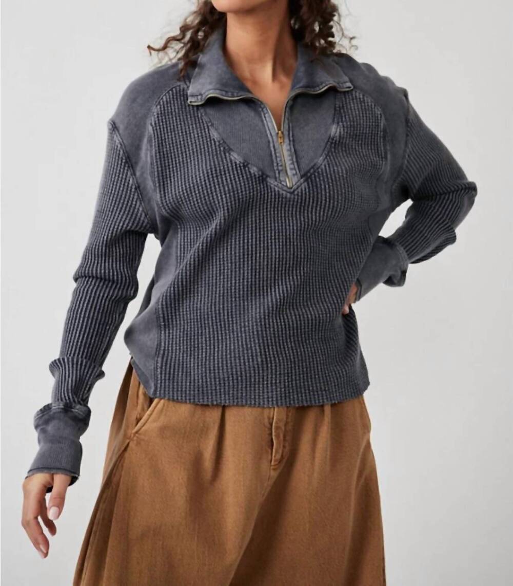 NEW FREE PEOPLE ashton zip thermal sweater in grey